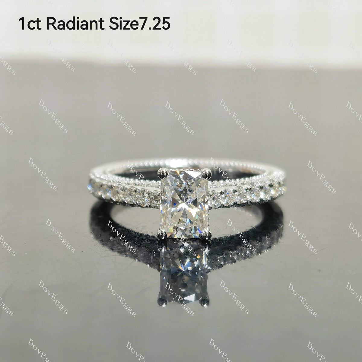 (size 7.25) Doveggs 1ct radiant moissanite sterling silver engagement ring
