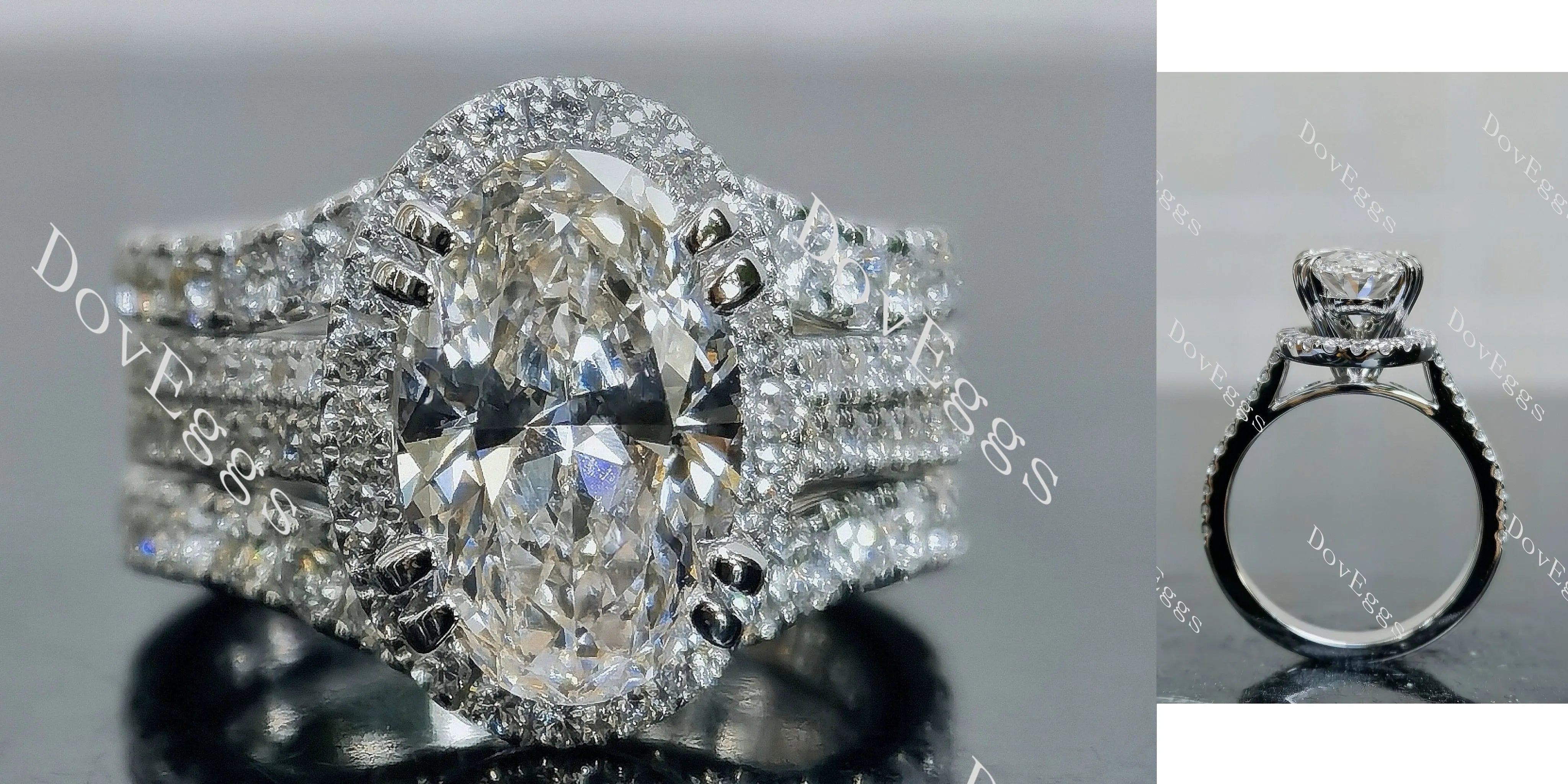 Doveggs Oval Pave Halo Half Eternity Lab Grown Diamond Bridal Set (2 rings)