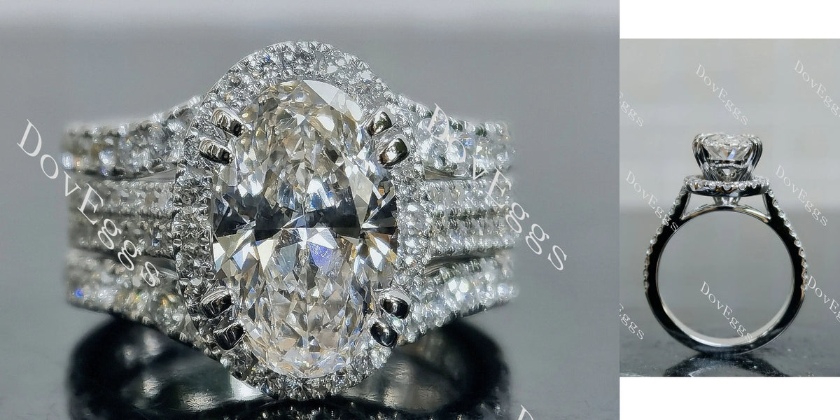 Doveggs Oval Pave Halo Half Eternity Lab Grown Diamond Bridal Set (2 rings)