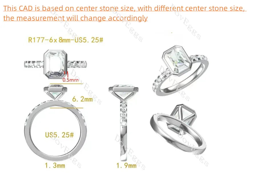 Doveggs bezel half eternity pave engagement ring semi-mount only(Exclusively to DovEggs stones)
