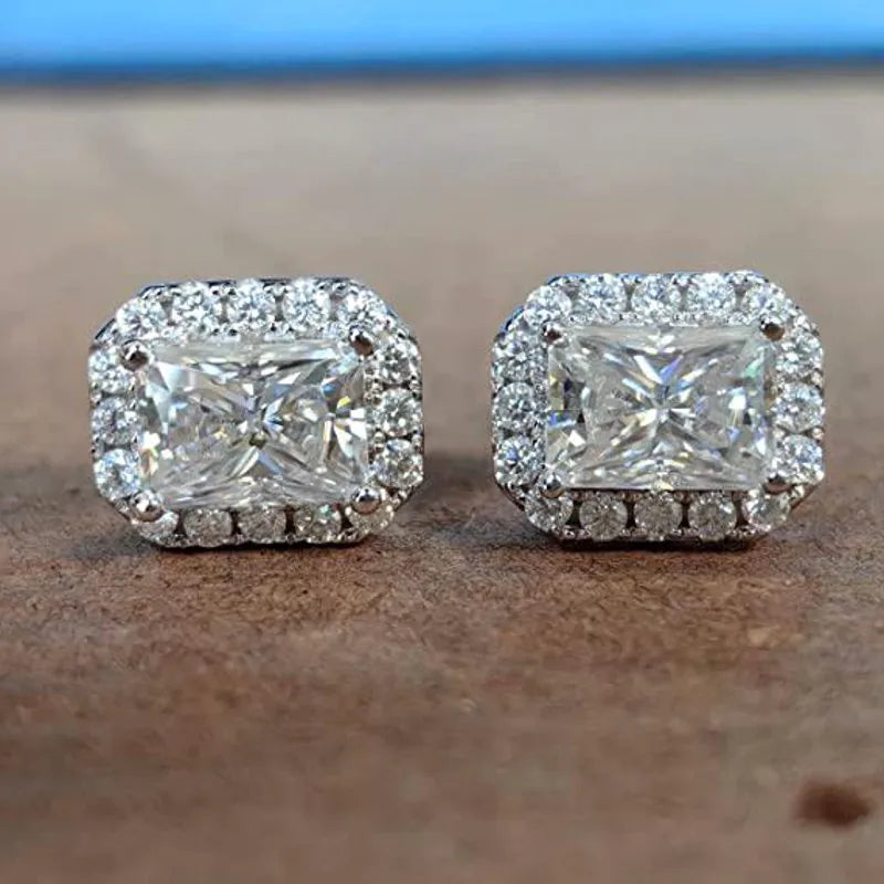Doveggs 10k gold post sterling silver 2cttw GHI color halo radiant moissanite push back earrings