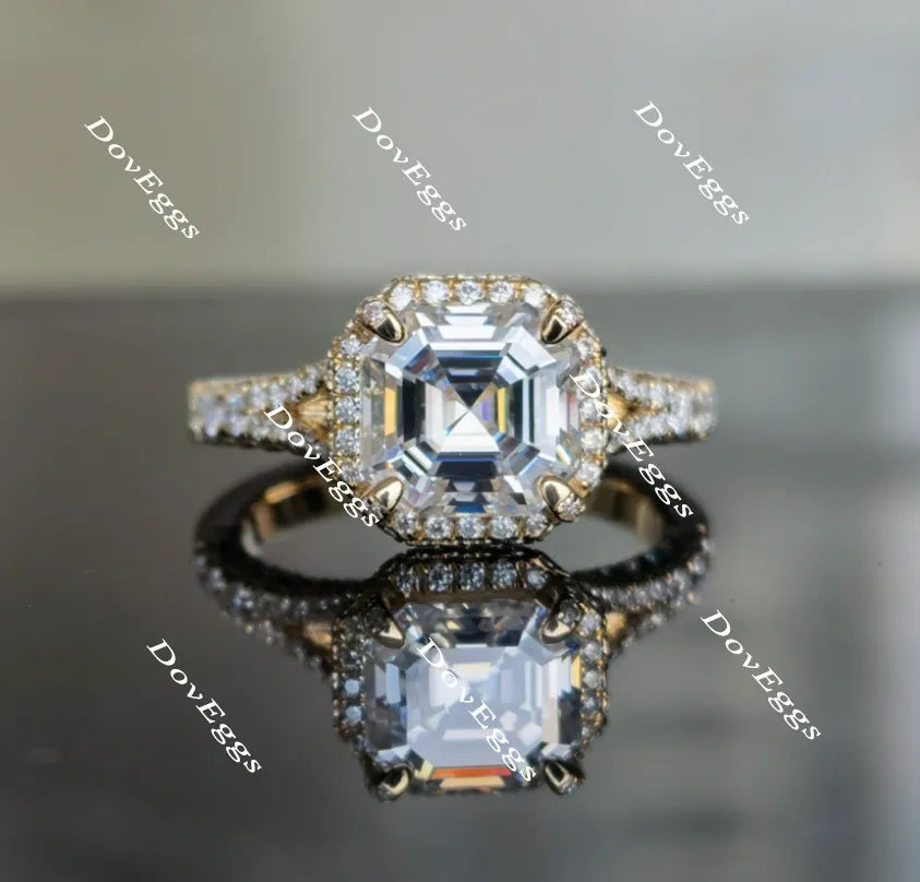 Doveggs asscher half eternity pave moissanite engagement ring