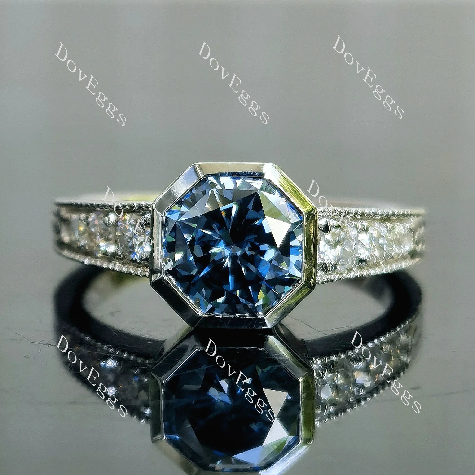 Doveggs octagon bezel pave moissanite engagement ring