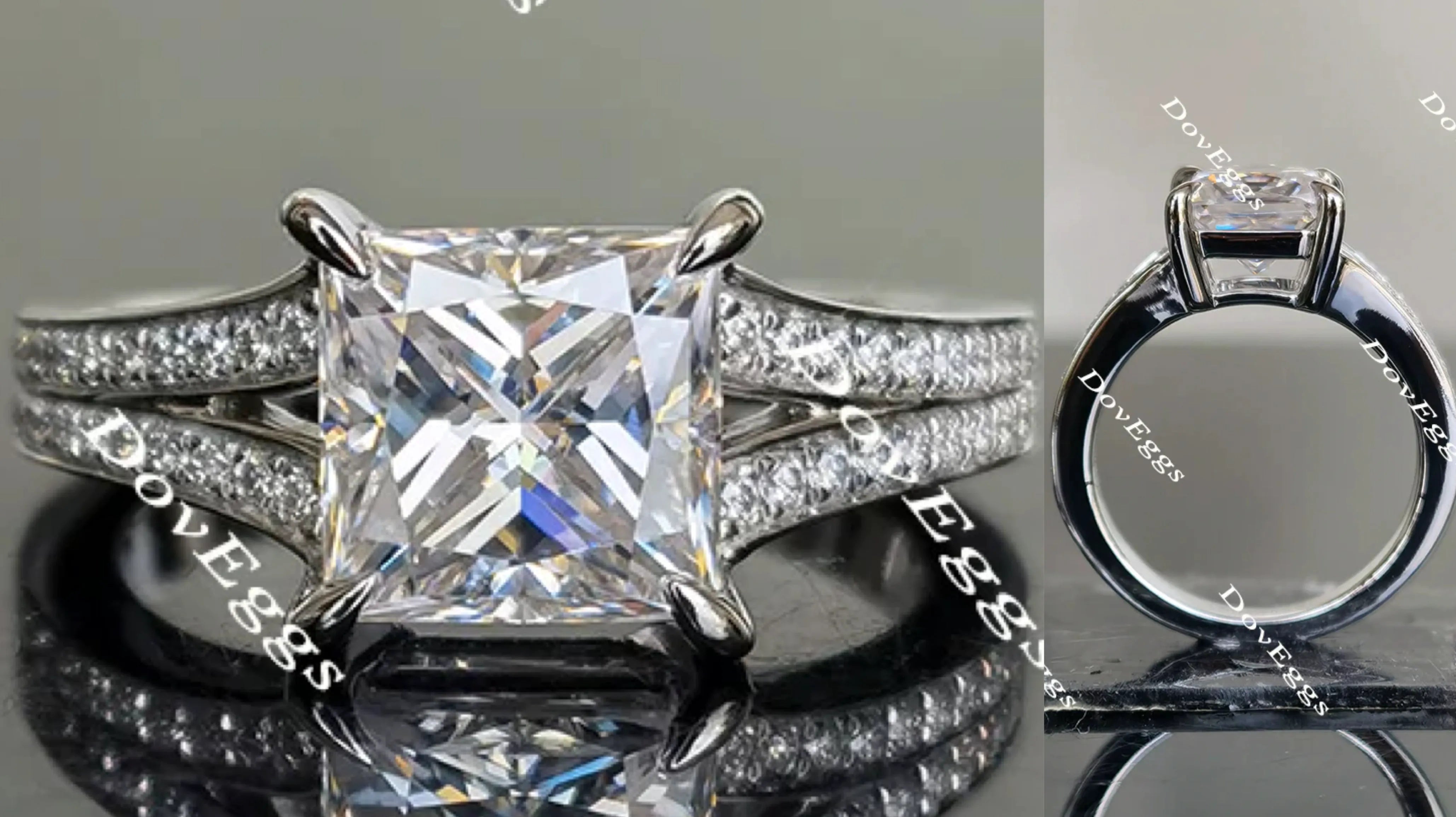 Doveggs half eternity pave split shank moissanite engagement ring for women