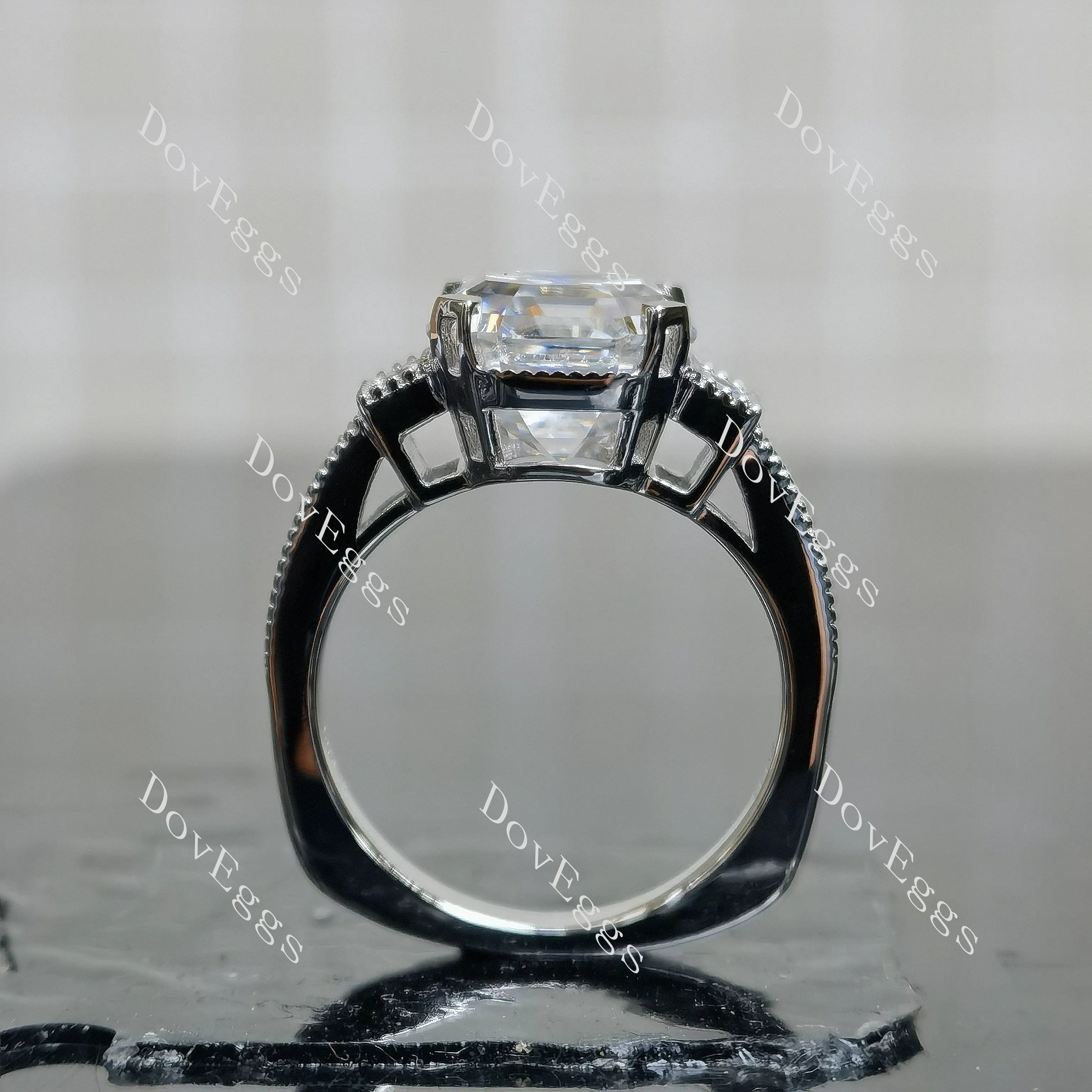 Doveggs Elizabeth Taylor Krupp cut pave side stones moissanite engagement ring