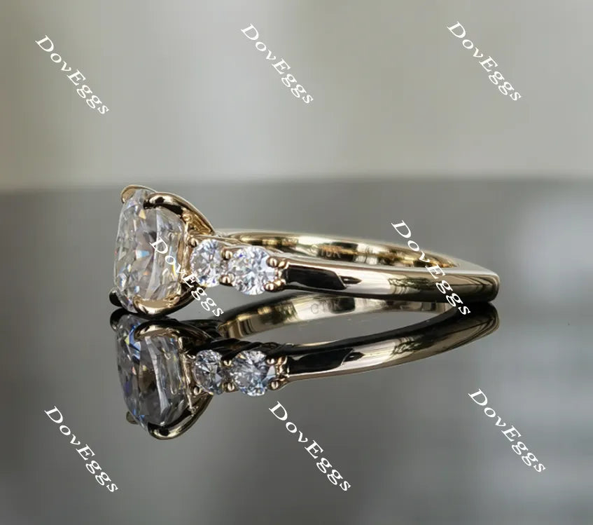 DovEggs cushion side stone moissanite engagement ring