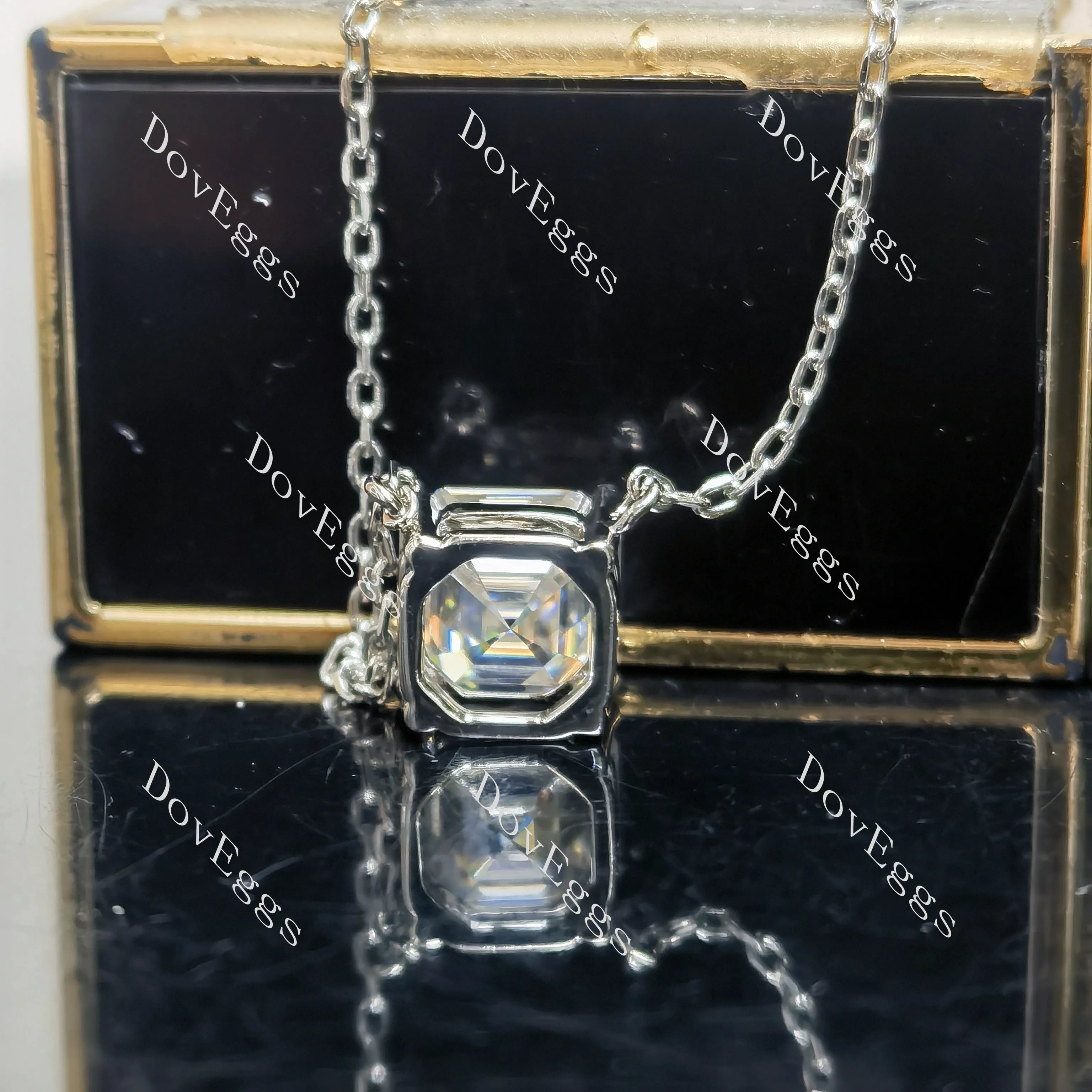 Doveggs sterling silver 2ct asscher moissanite pendant necklace