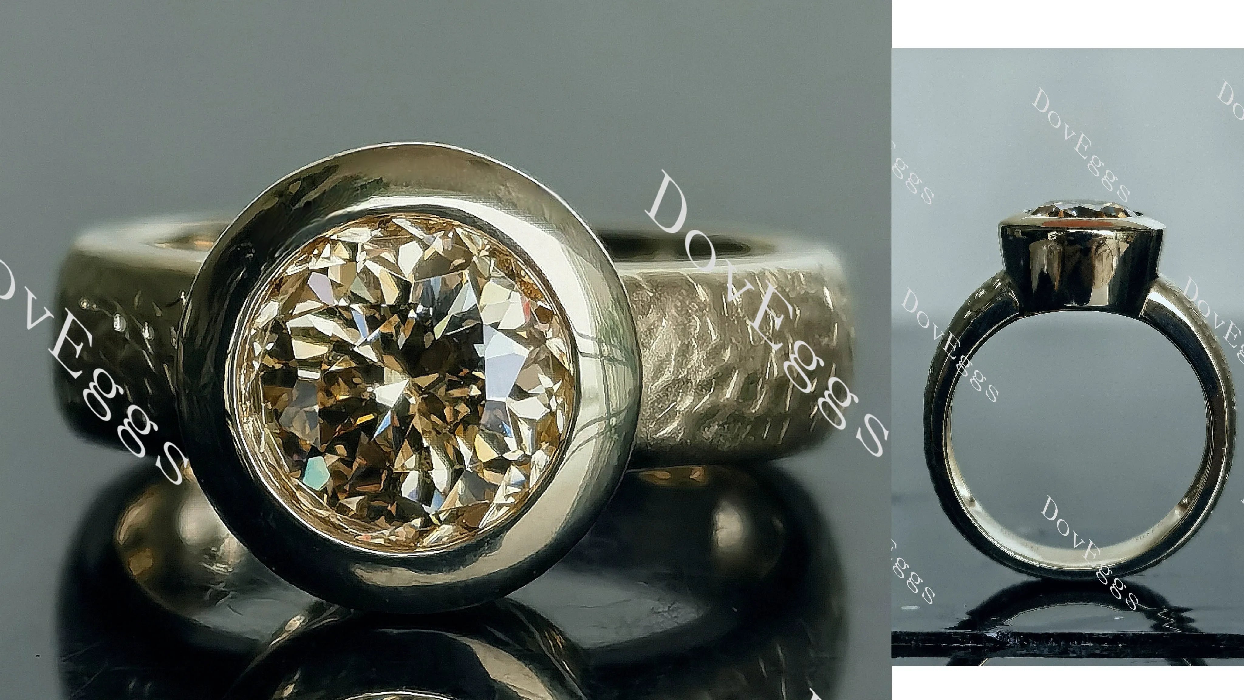 Doveggs round solitaire bezel colored moissanite engagement ring