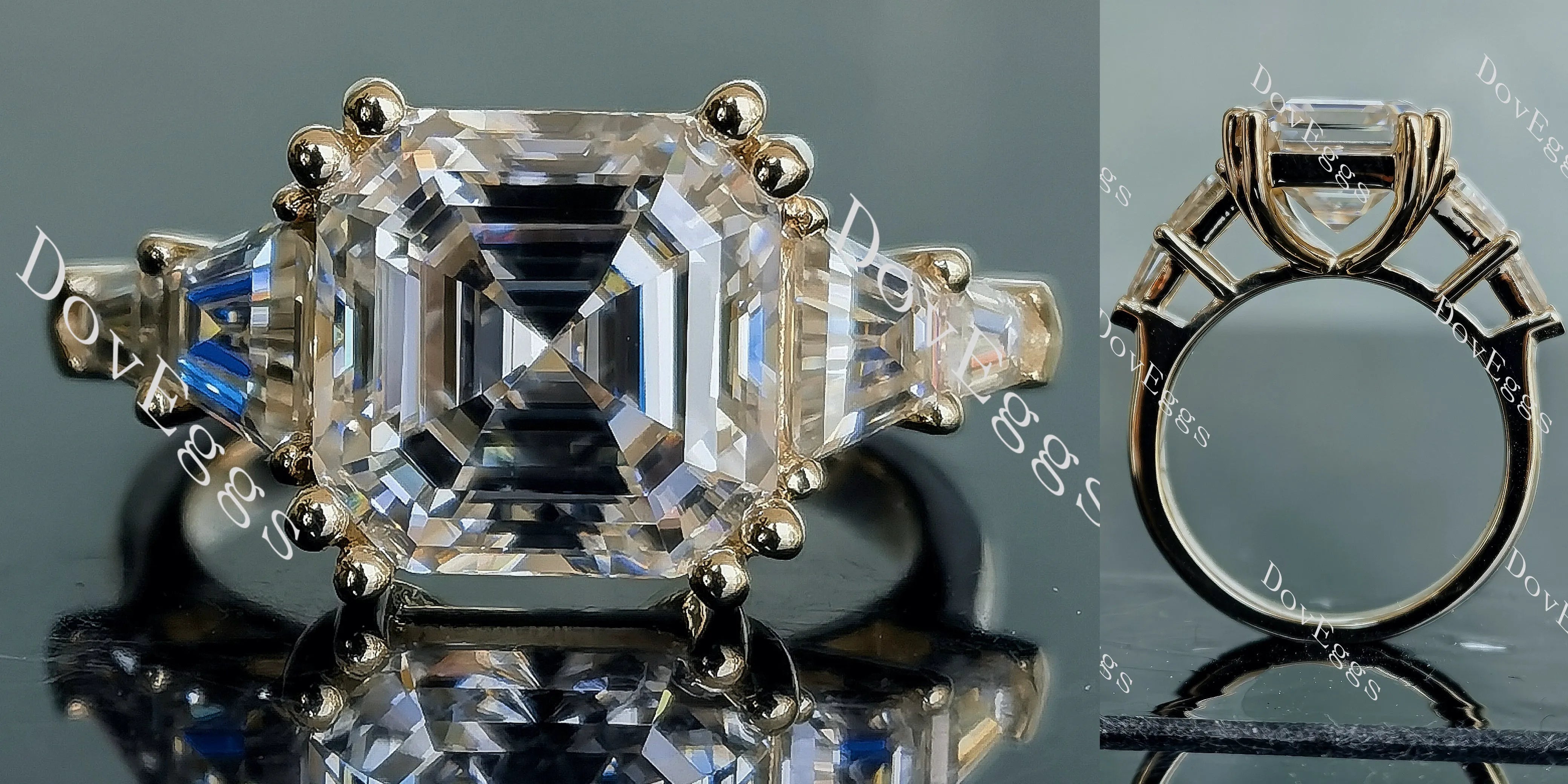 Doveggs three-stone side stones moissanite engagement ring
