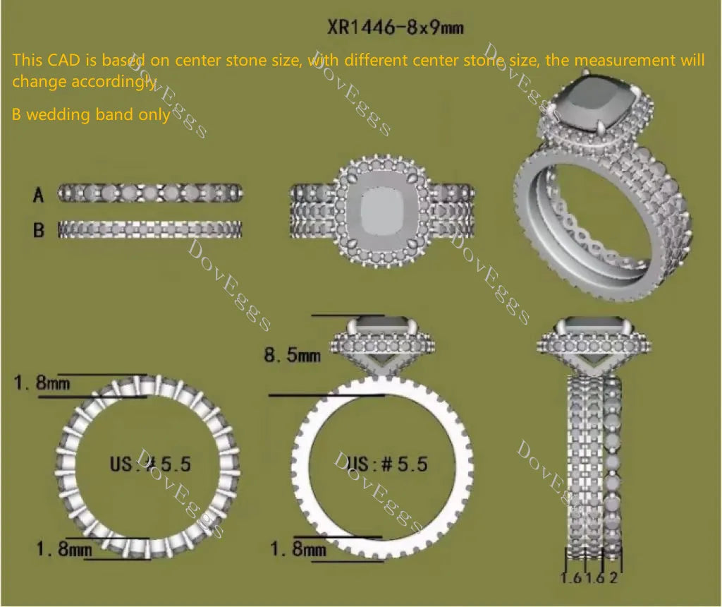 Doveggs round full eternity pave moissanite/lab grown diamond wedding band-1.6mm band width