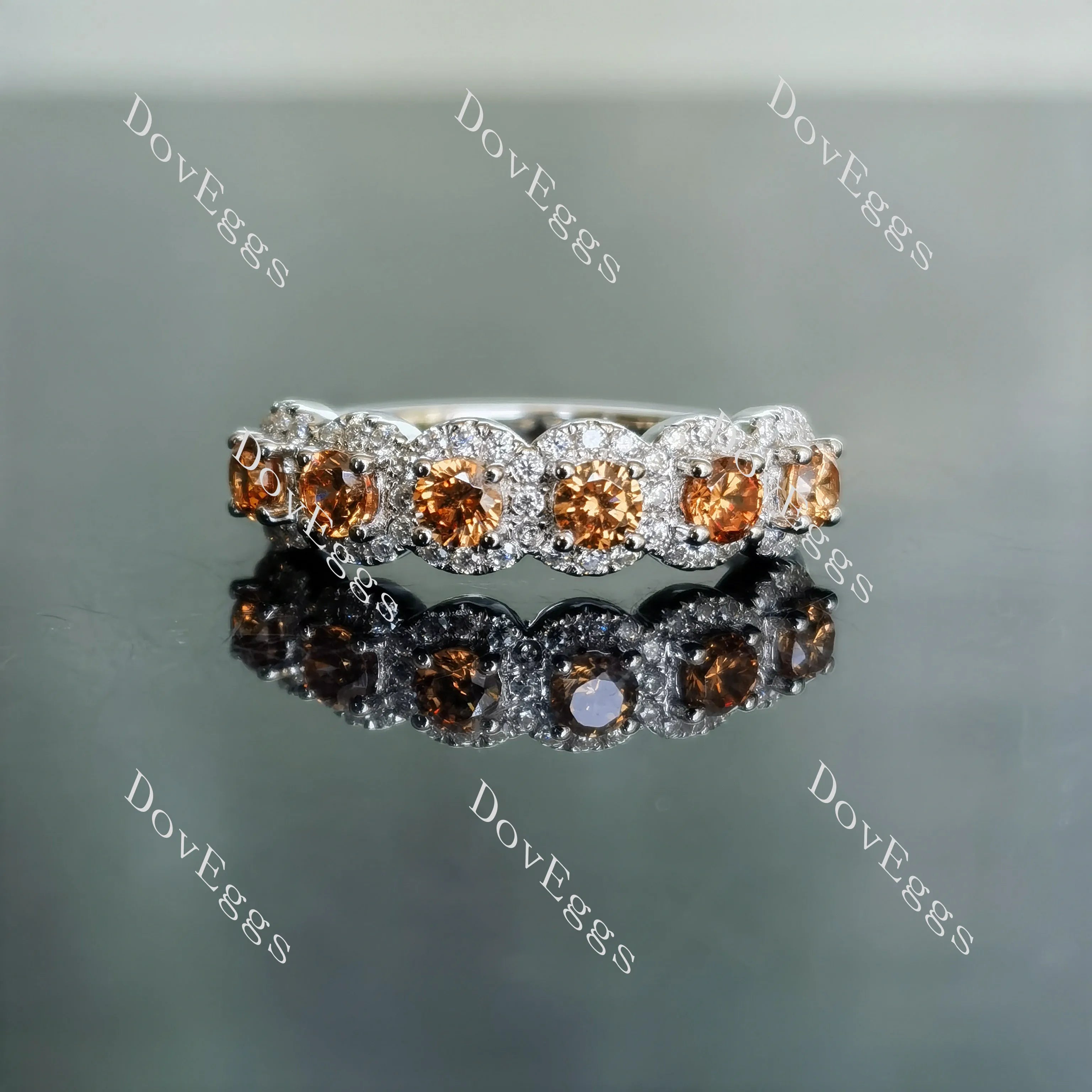 Doveggs round halo eternity pave moissanite/lab grown diamond & colored gem wedding band-5.5mm band width