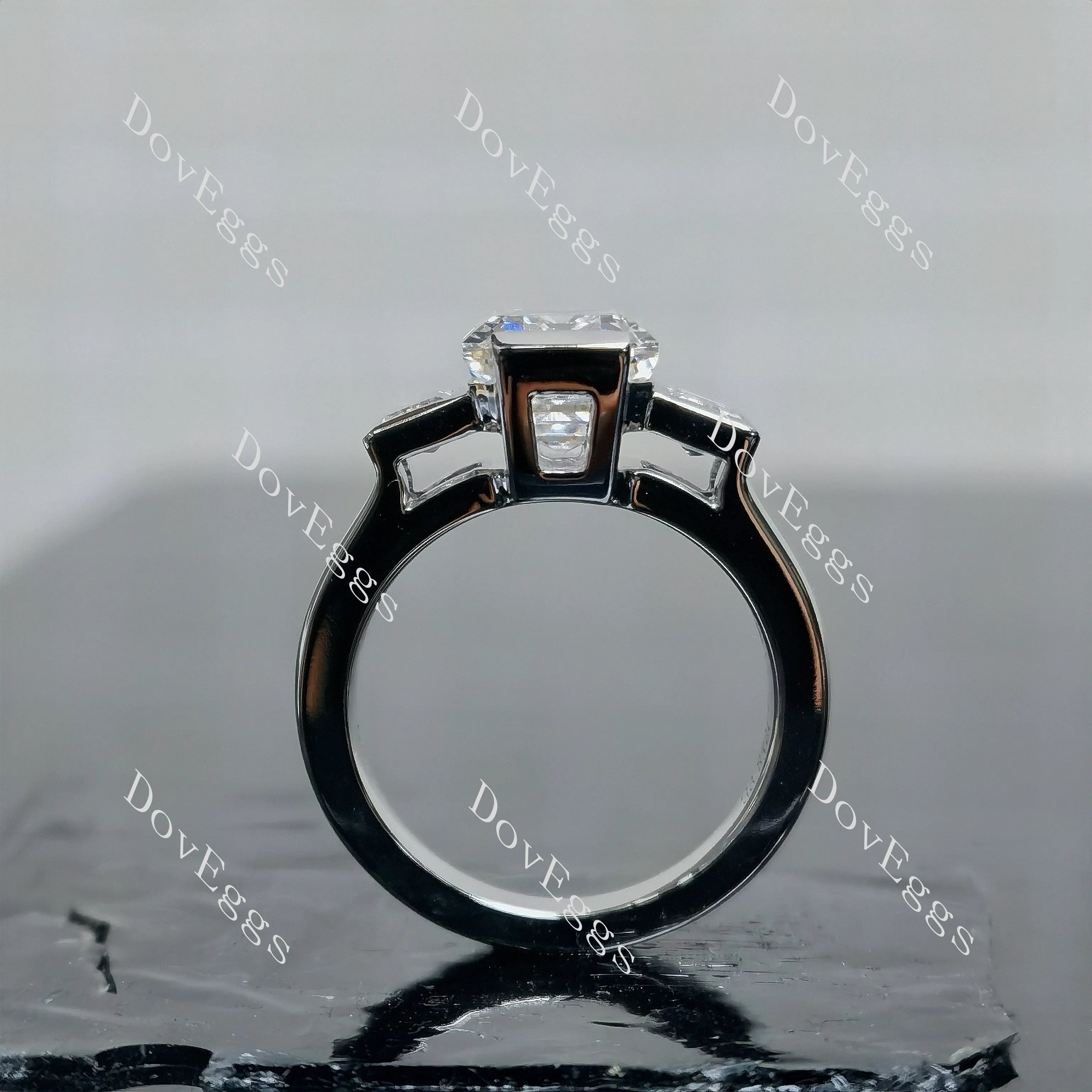 Doveggs Emerald Three Stones Split Shanks Lab Grown Diamond Engagement Ring