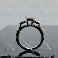 Doveggs Emerald Three Stones Split Shanks Lab Grown Diamond Engagement Ring