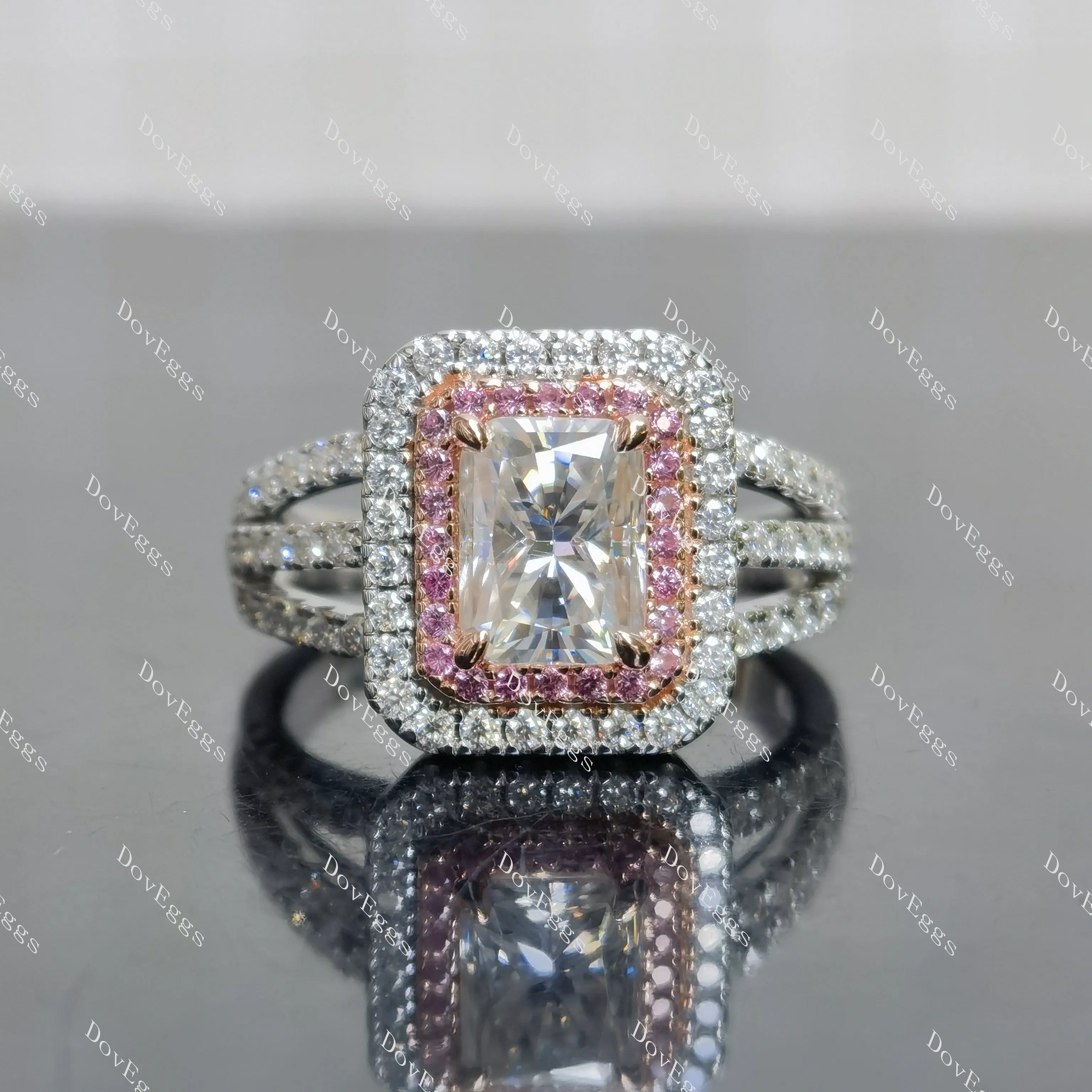 (size 8) Doveggs 2ct GHI color radiant moissanite sterling silver engagement ring