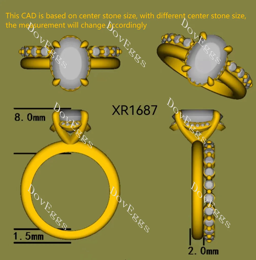 Doveggs Oval Hidden Halo Lab Grown Diamond Engagement Ring