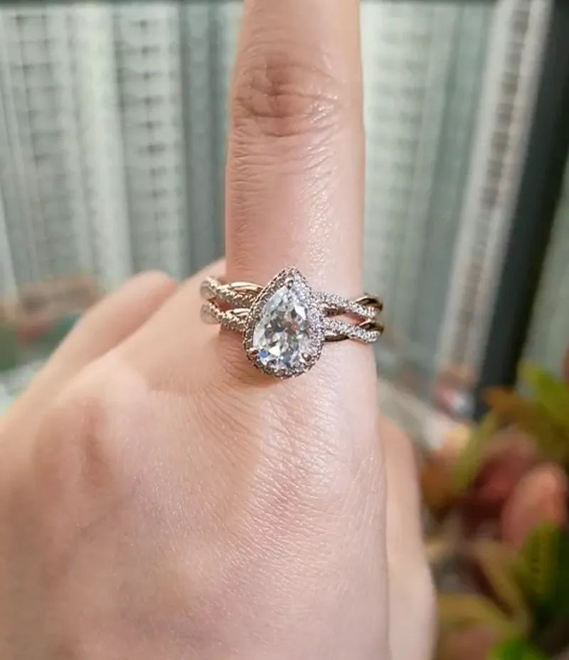doveggs pear halo moissanite emgagement ring only