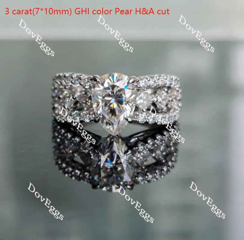 The Mikinzy pear split shank half eternity pave moissanite engagement ring
