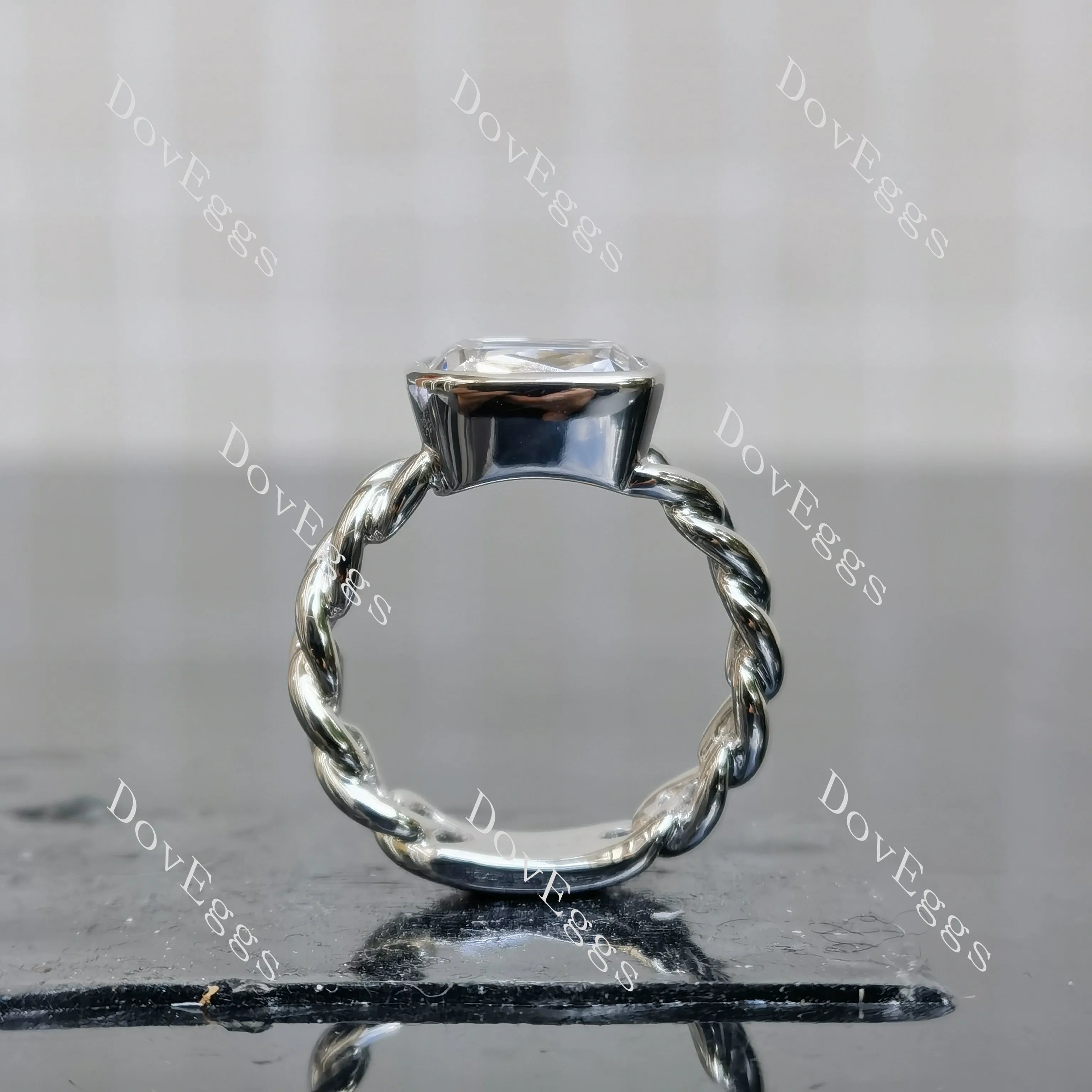 Doveggs Modified Elongated Cushion Bezel Solitaire Lab Grown Diamond Engagement Ring