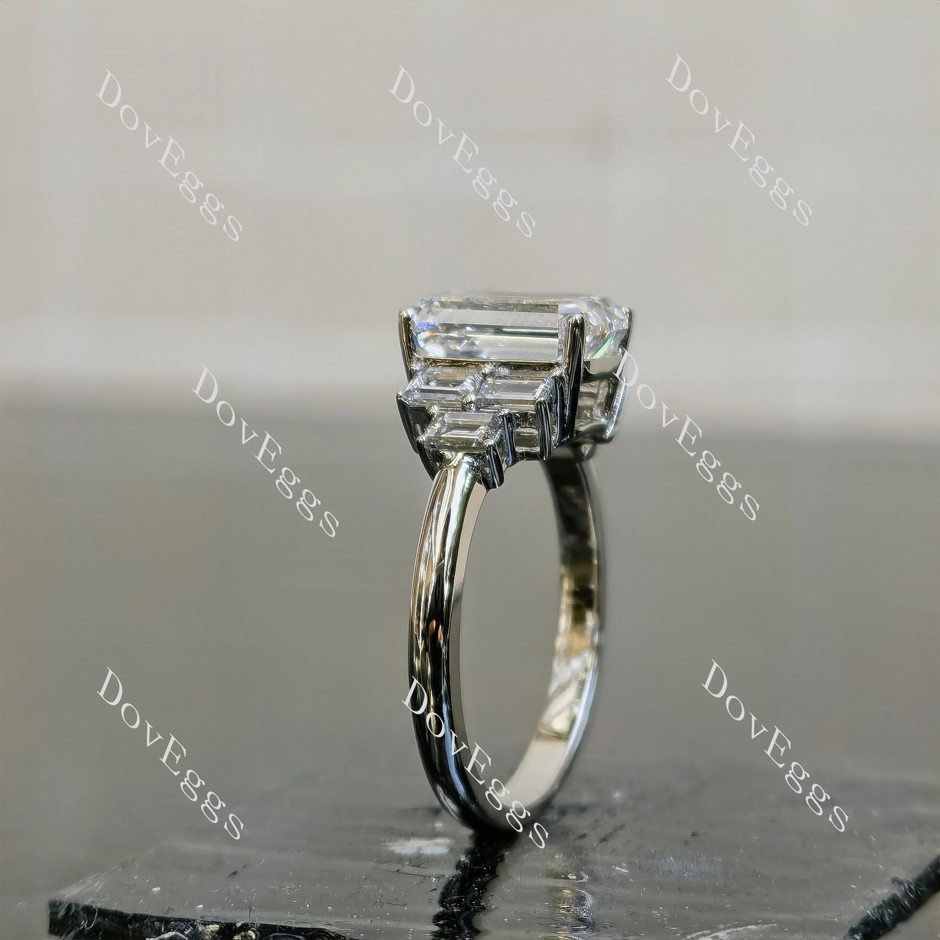 Doveggs Emerald Pave Side Stones Lab Grown Diamond Engagement Ring