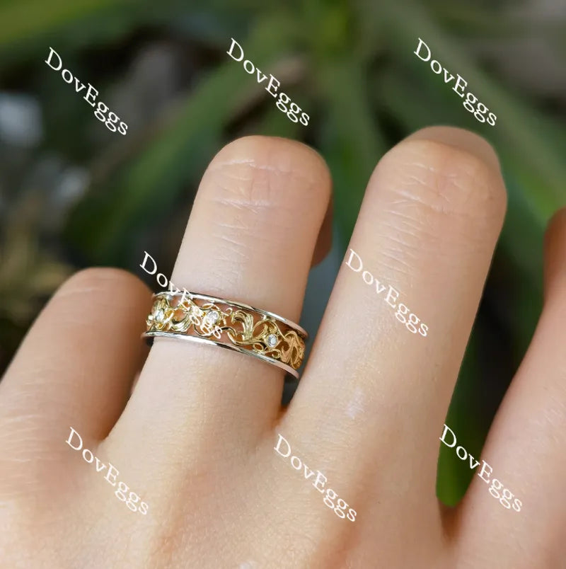 Doveggs round vintage moissanite/lab grown diamond wedding band for women-6mm band width