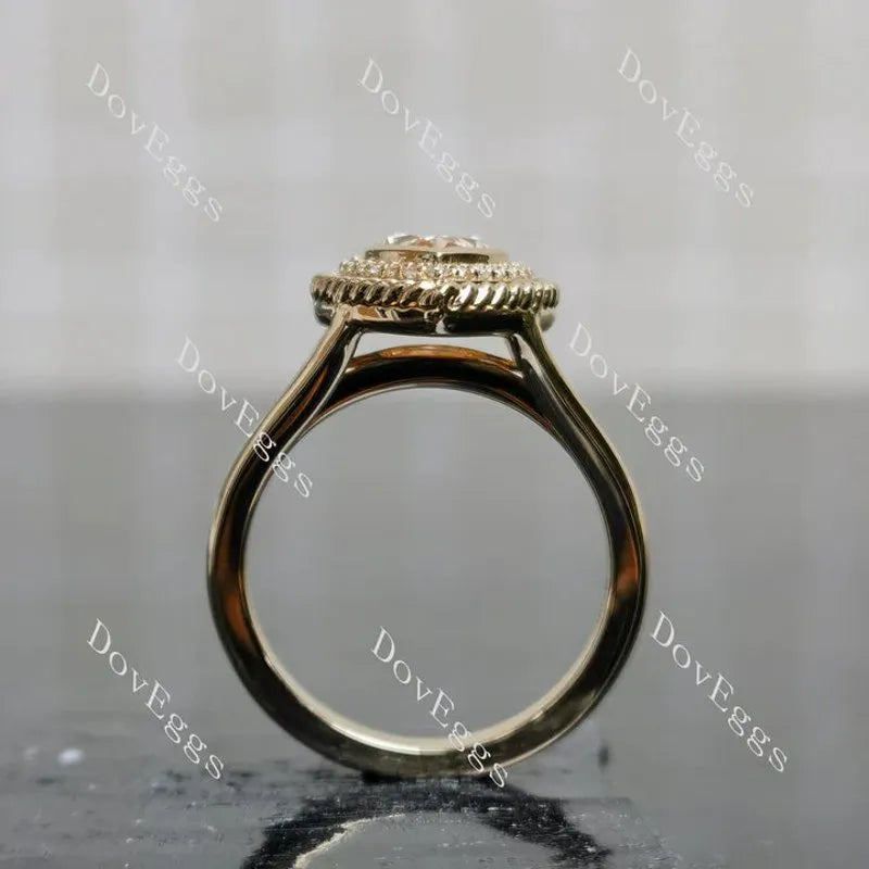 DovEggs bezel Halo Split Shanks engagement ring semi-mount only(Exclusively to DovEggs Stones)