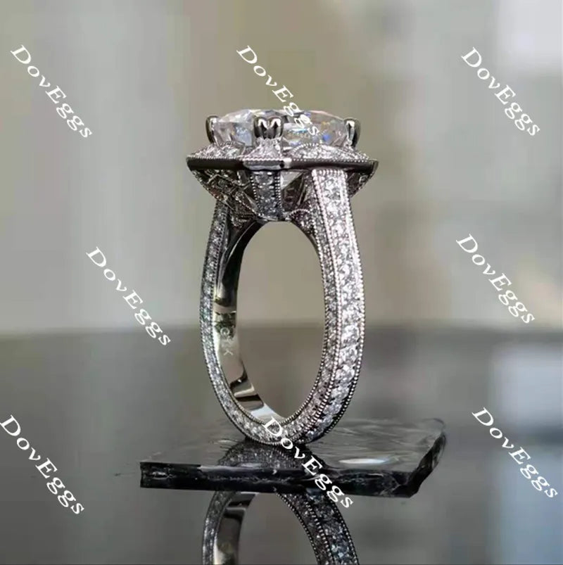 Doveggs cushion eternity pave halo moissanite engagement ring