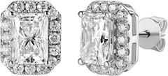 Doveggs 10k gold post sterling silver 2cttw GHI color halo radiant moissanite push back earrings