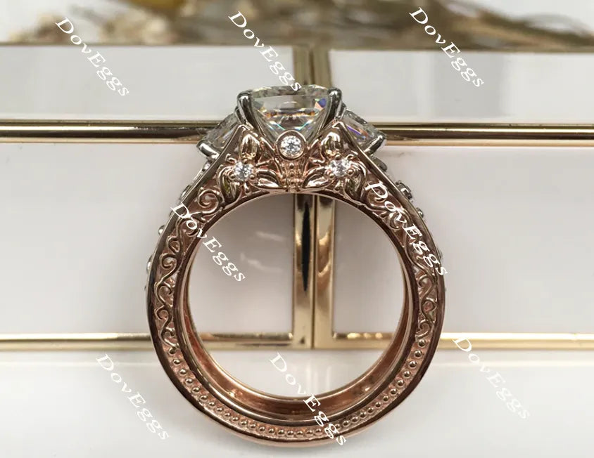 Mi amore eterno Julieann T princess hard engraved vintage moissanite ring hollow out band