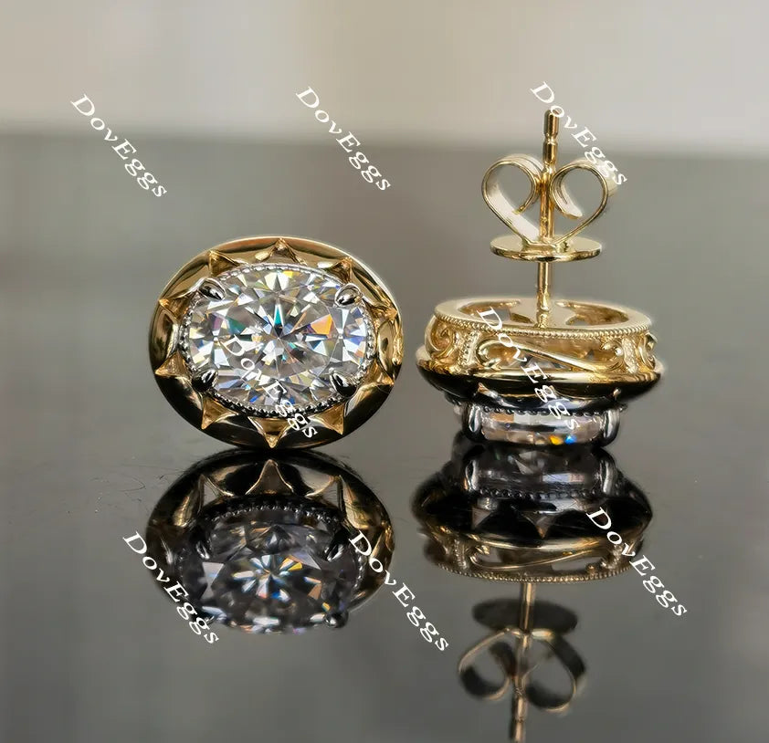 Doveggs flower shape oval moissanite stud earrings for women