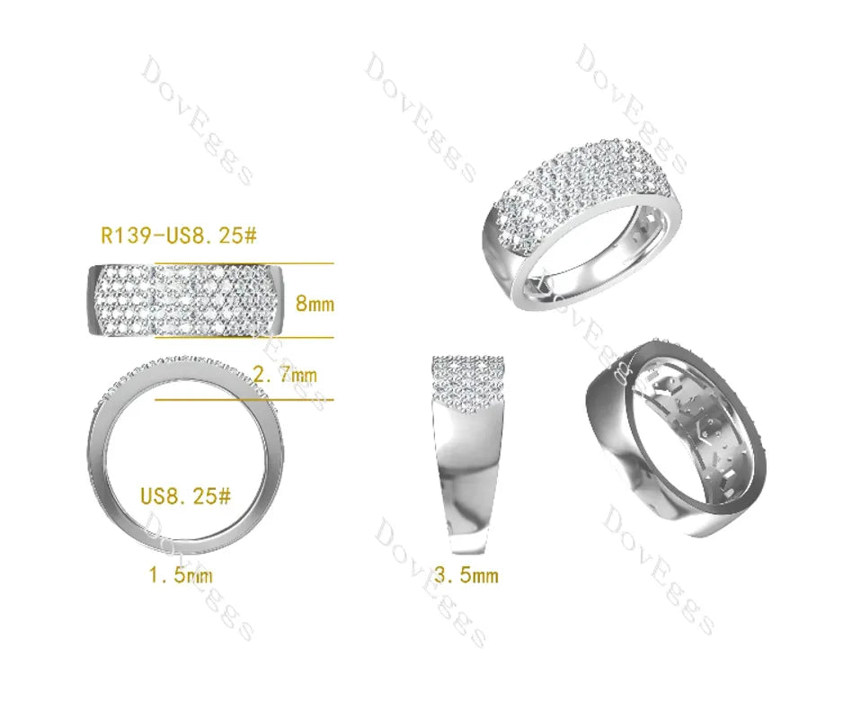 Doveggs round pave moissanite/lab grown diamond wedding band-8.0mm band width