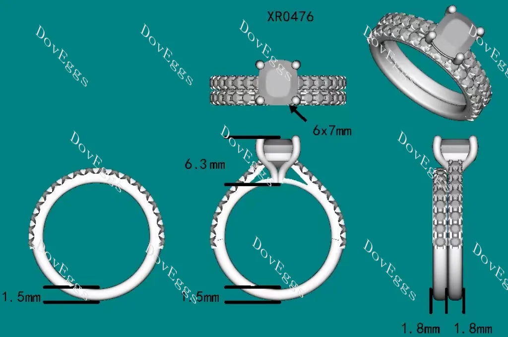 Doveggs half eternity pave moissanite/lab grown diamond wedding band(one piece of wedding band only)-1.8mm band width