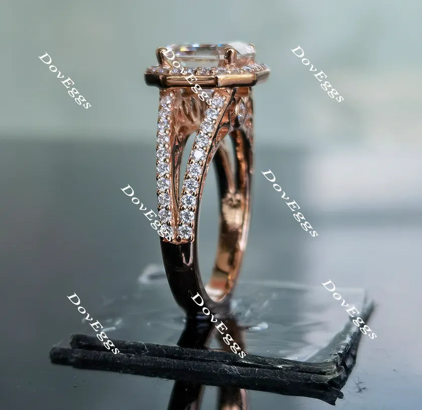 Doveggs asscher split shank halo pave moissanite engagement ring