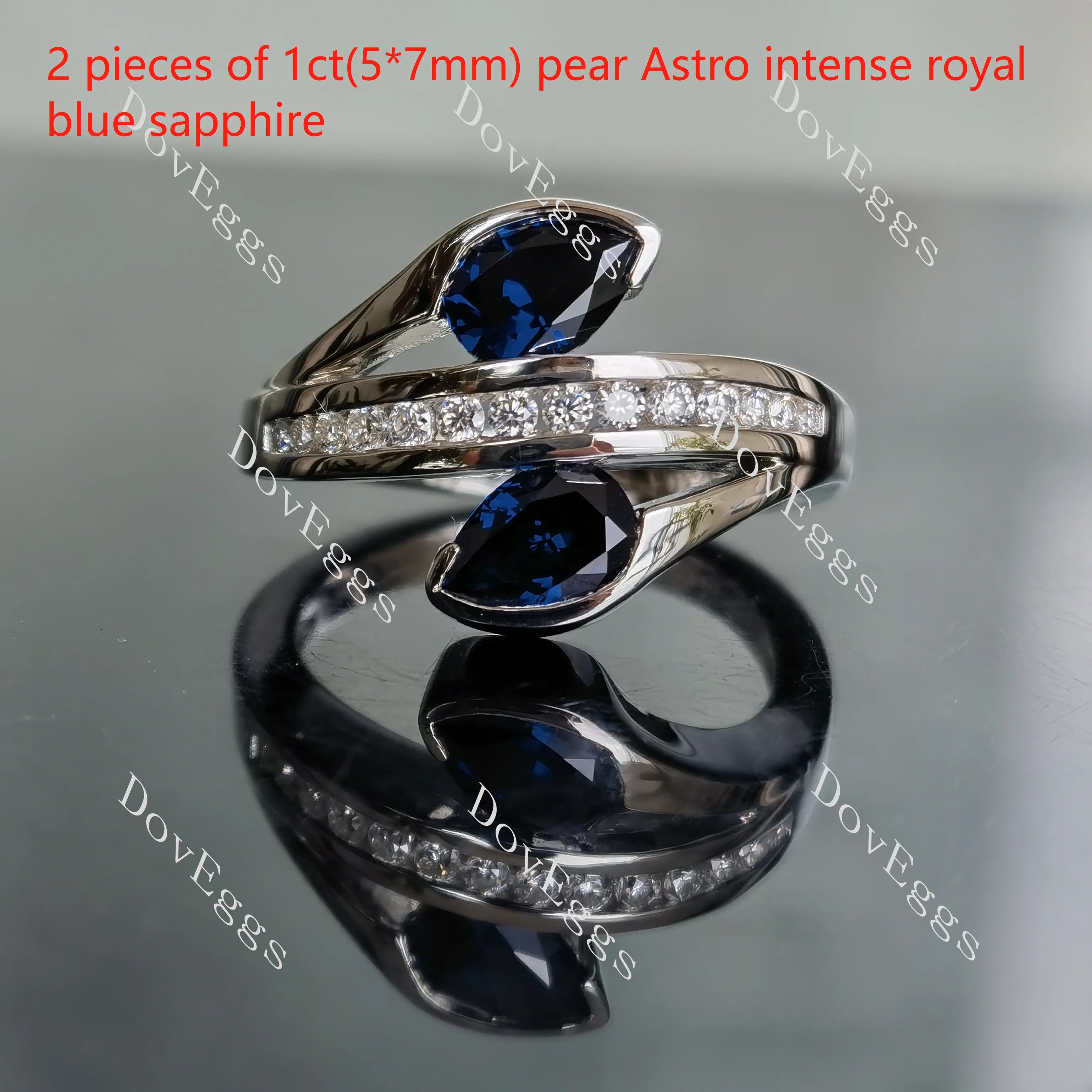 Eisalia pear two stones channel set colored moissanite/colored gem engagement ring