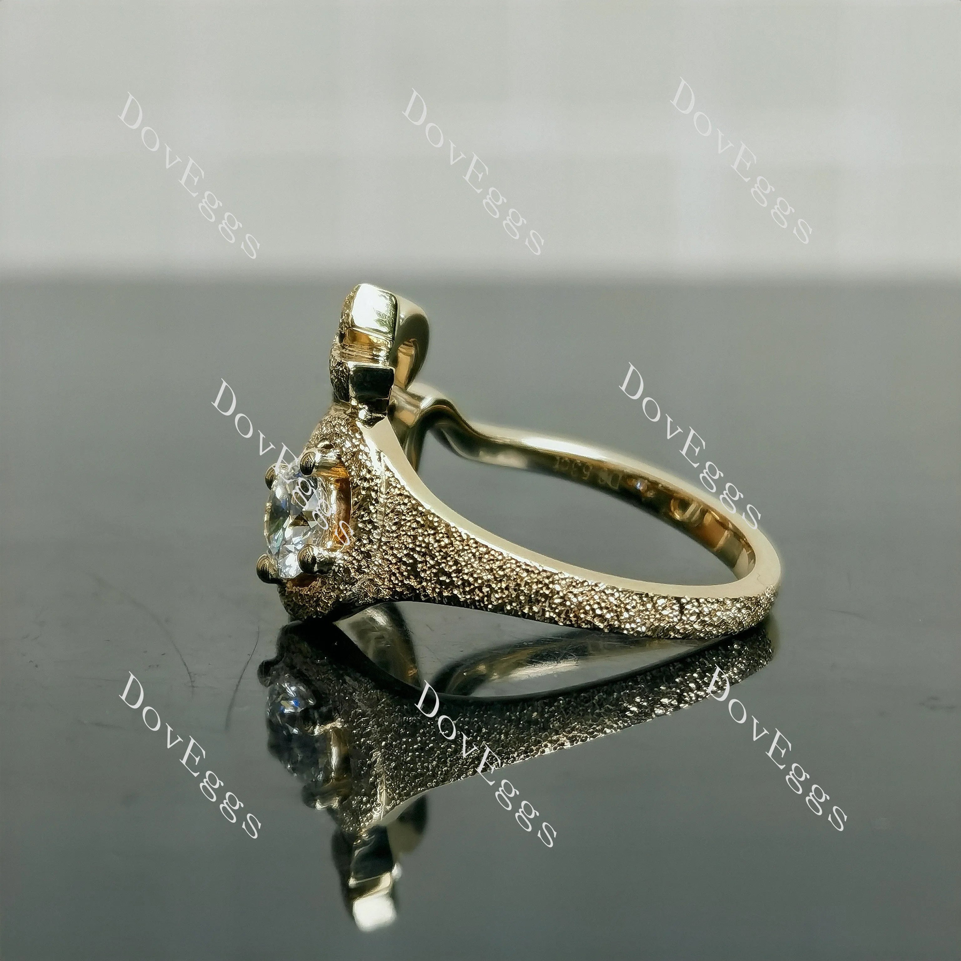 Sacred Sound Round Pave Sandblasted Effect Lab Grown Diamond Engagement Ring