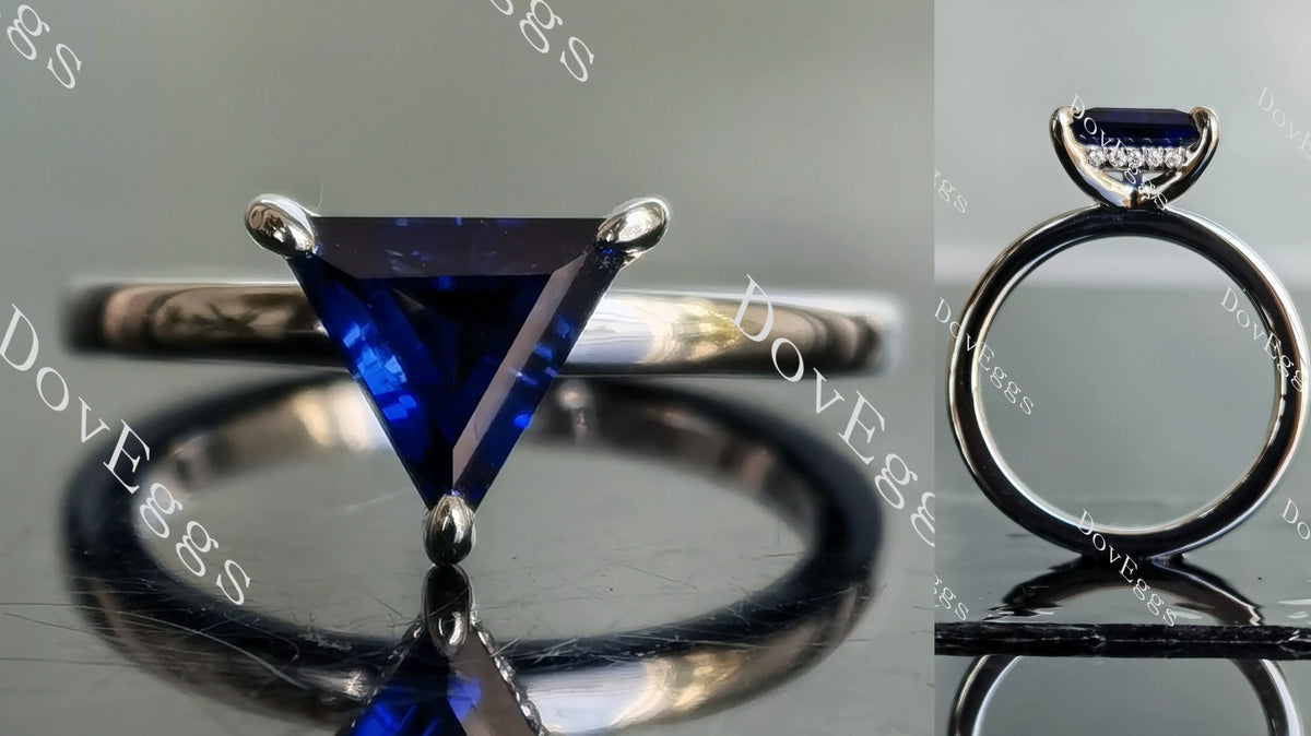 Doveggs trillion hidden halo colored gem engagement ring