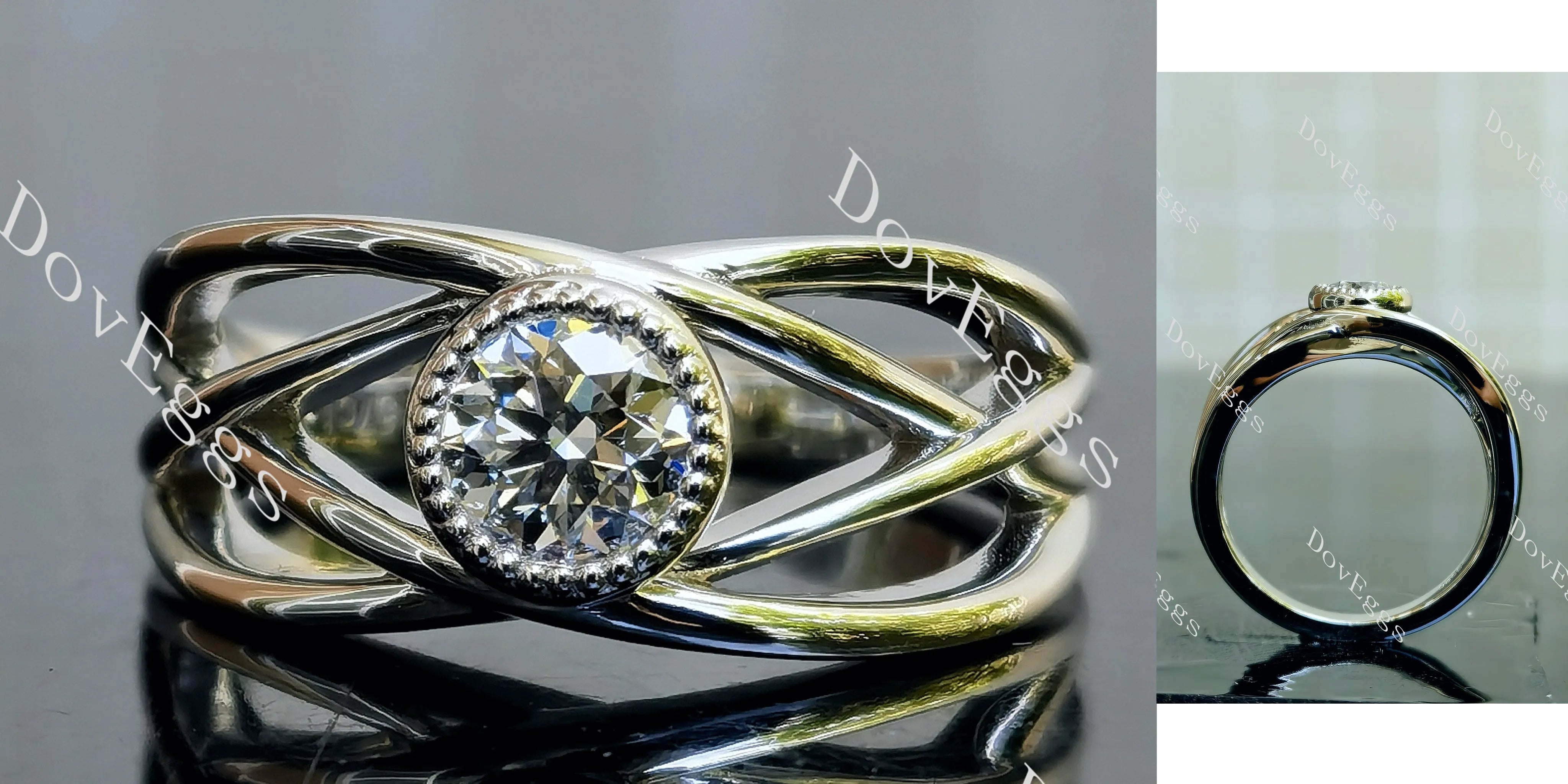 Doveggs Round Bezel Split Solitaire Lab Grown Diamond Engagement Ring