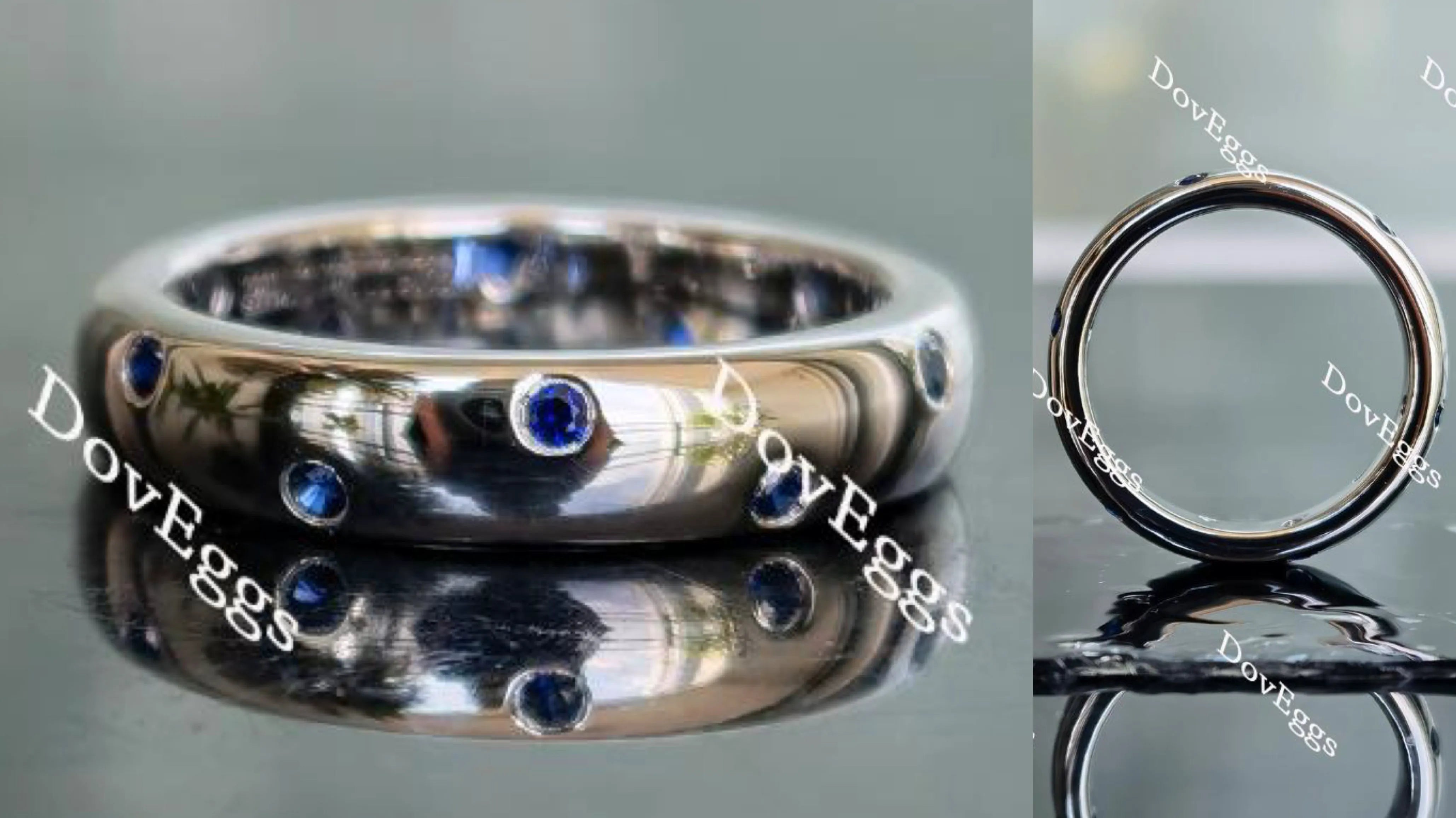 Doveggs round intense royal blue sapphire colored gem band-4.0mm band width