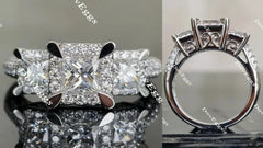 Doveggs princess three stones halo moissanite engagement ring