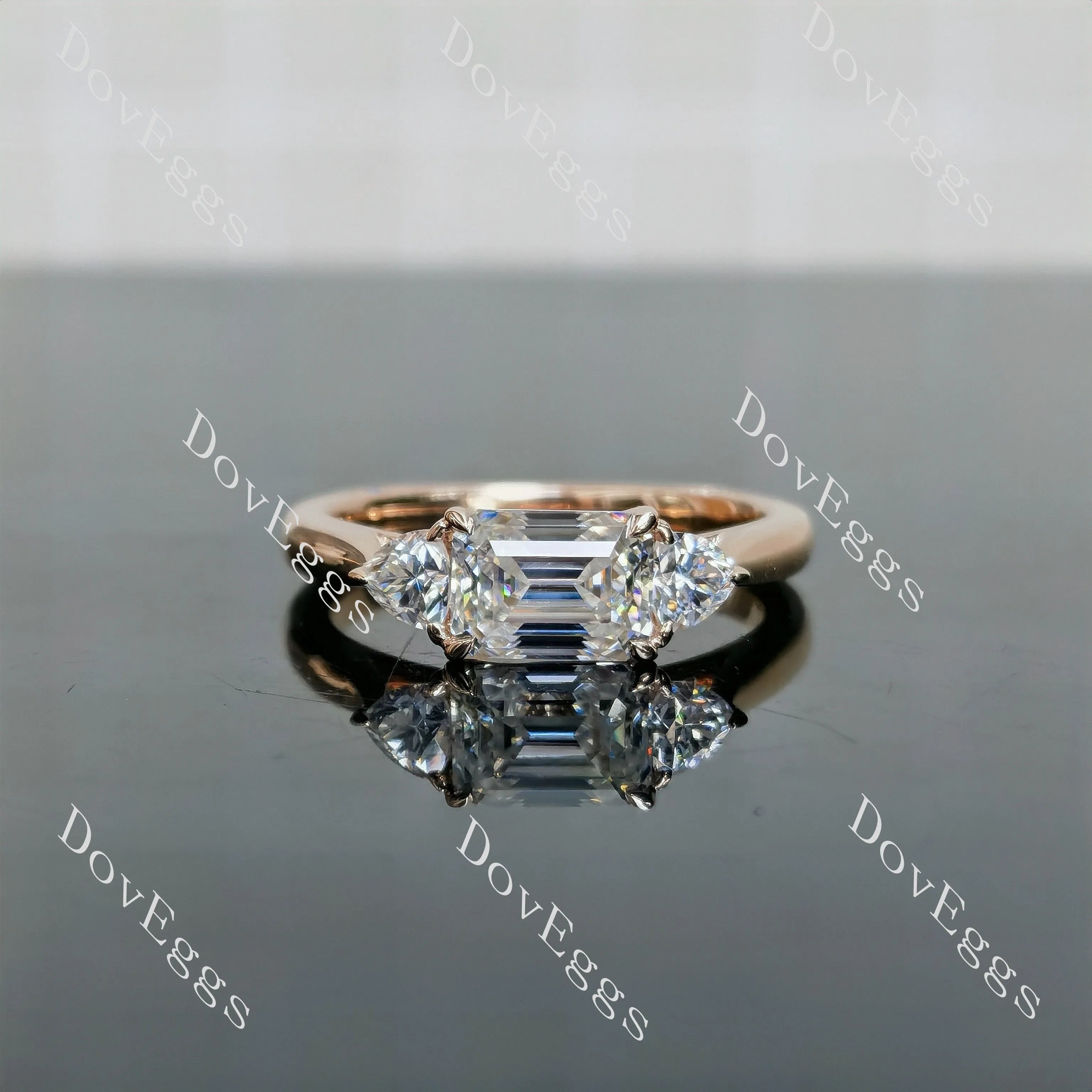 Doveggs emerald three-stones moissanite engagement ring