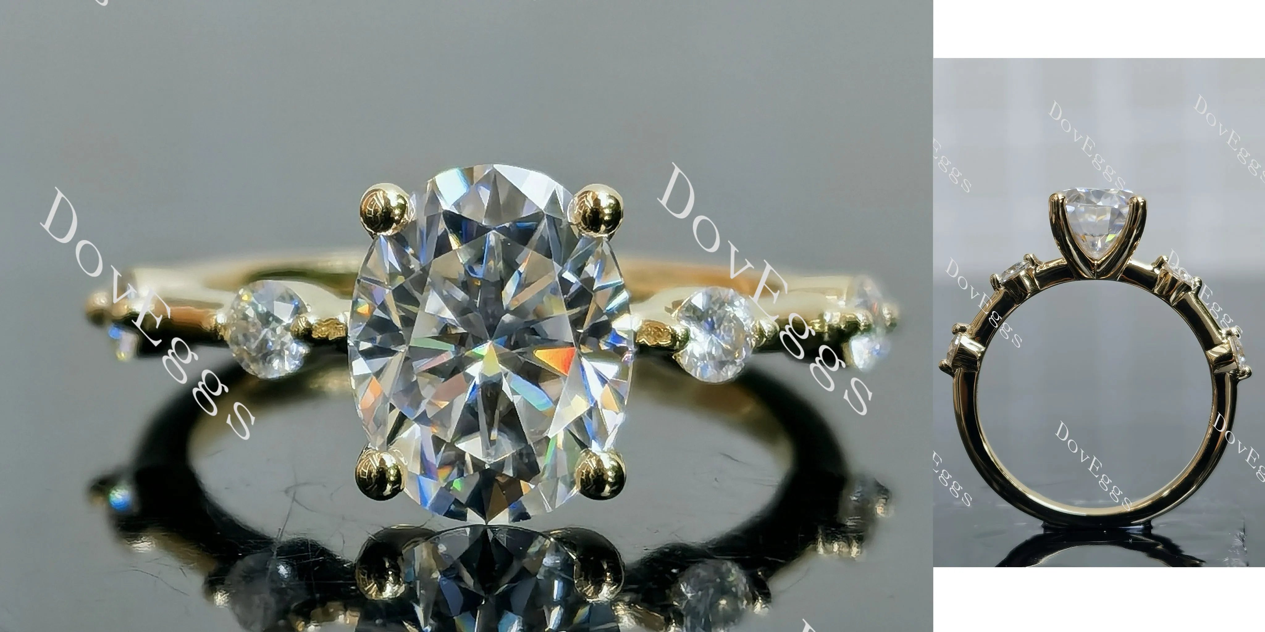 Doveggs oval side stones moissanite engagement ring
