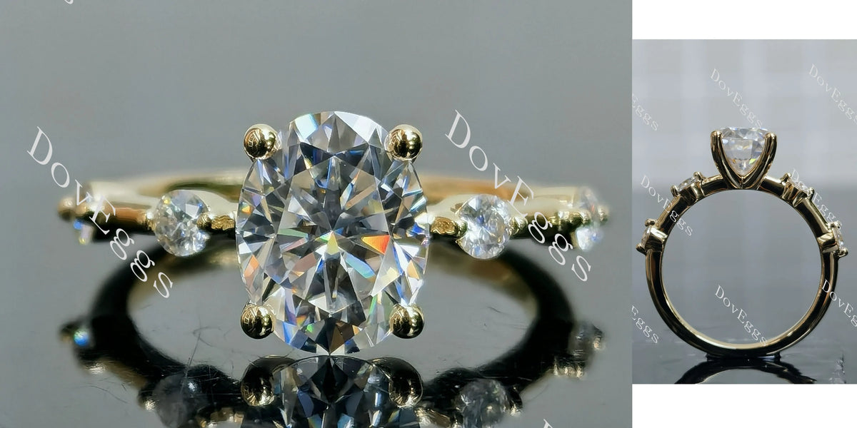 Doveggs oval side stones moissanite engagement ring