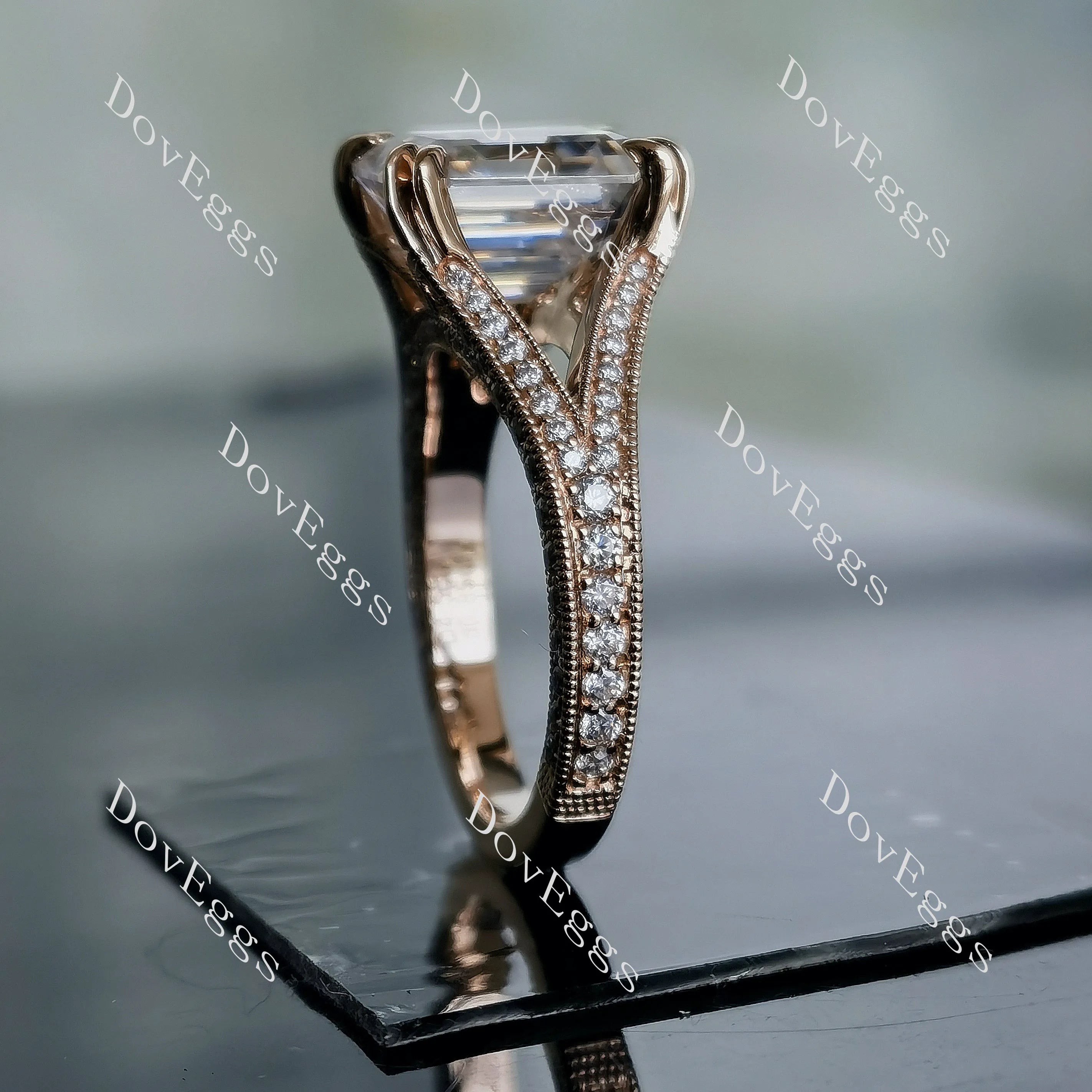 Faythe’s Promise Elizabeth Taylor Krupp cut split shank pave moissanite engagement ring