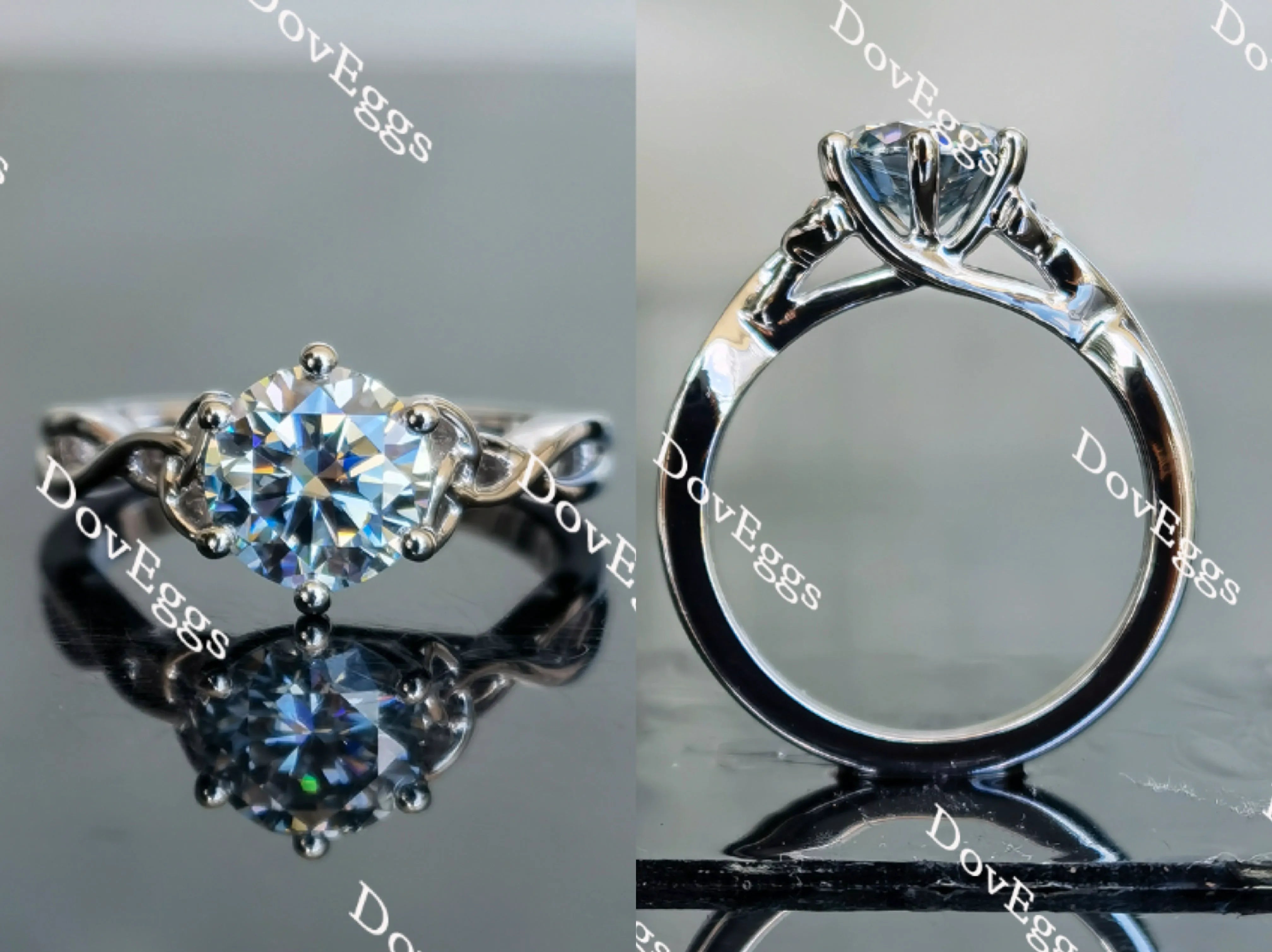Doveggs round hollow out band solitaire moissanite engagement ring