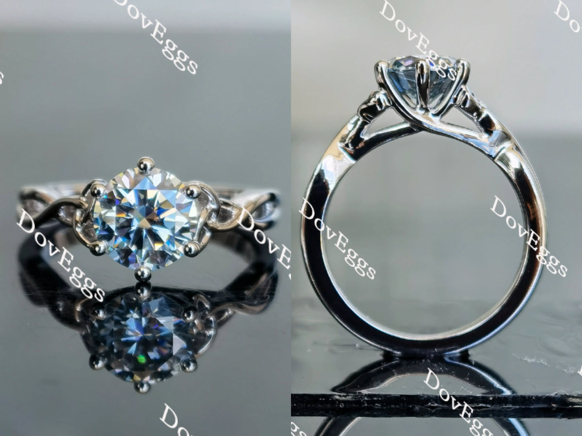 Doveggs round hollow out band solitaire moissanite engagement ring