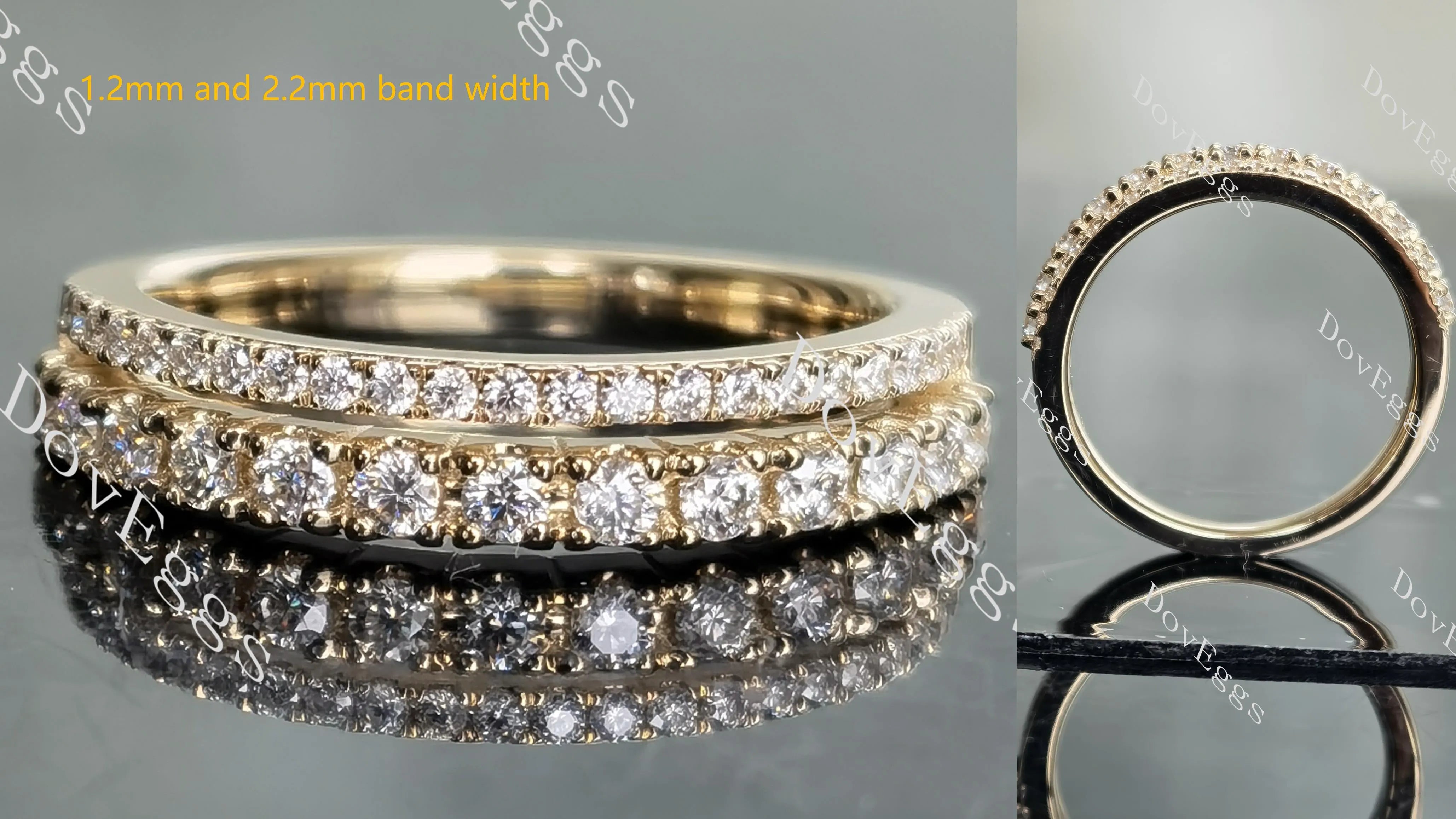 Doveggs round two pave moissanite/lab grown diamond wedding band-2.1mm band width