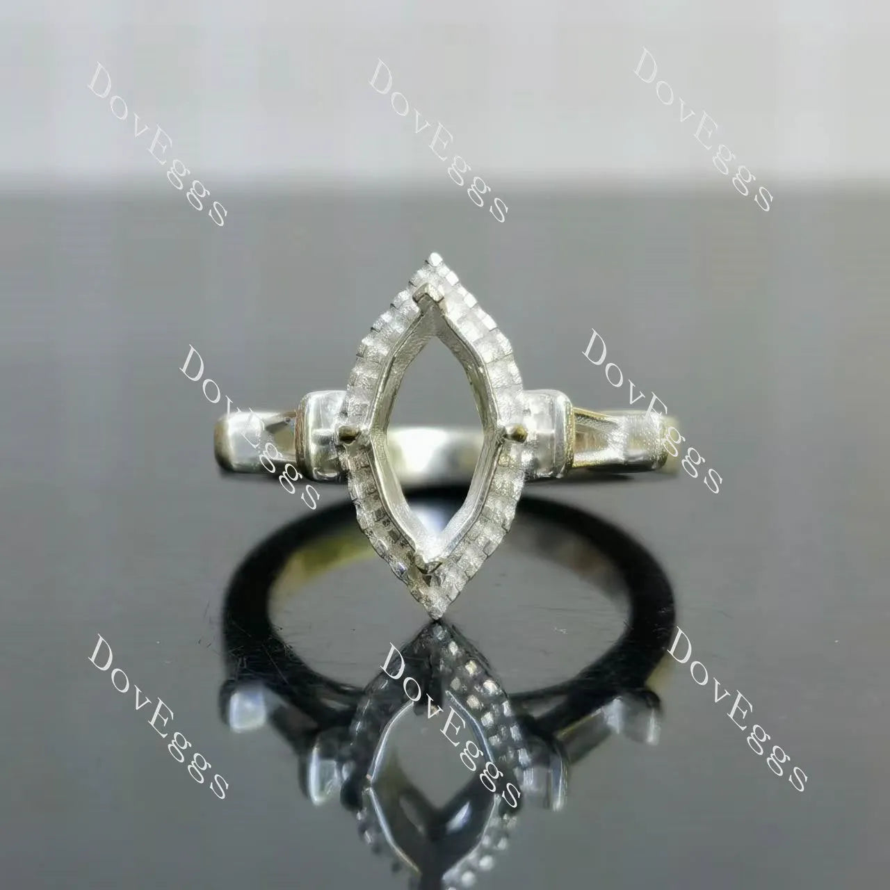 Doveggs halo side stones engagement ring semi-mount only(Exclusively to DovEggs Stones)