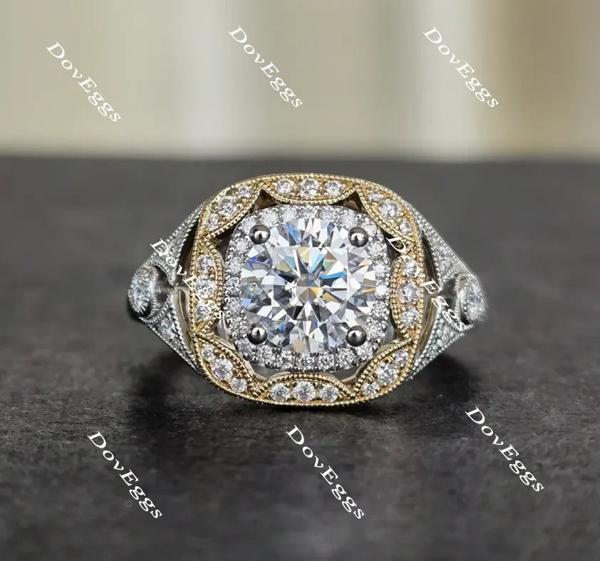 Doveggs round vintage halo moissanite engagement ring