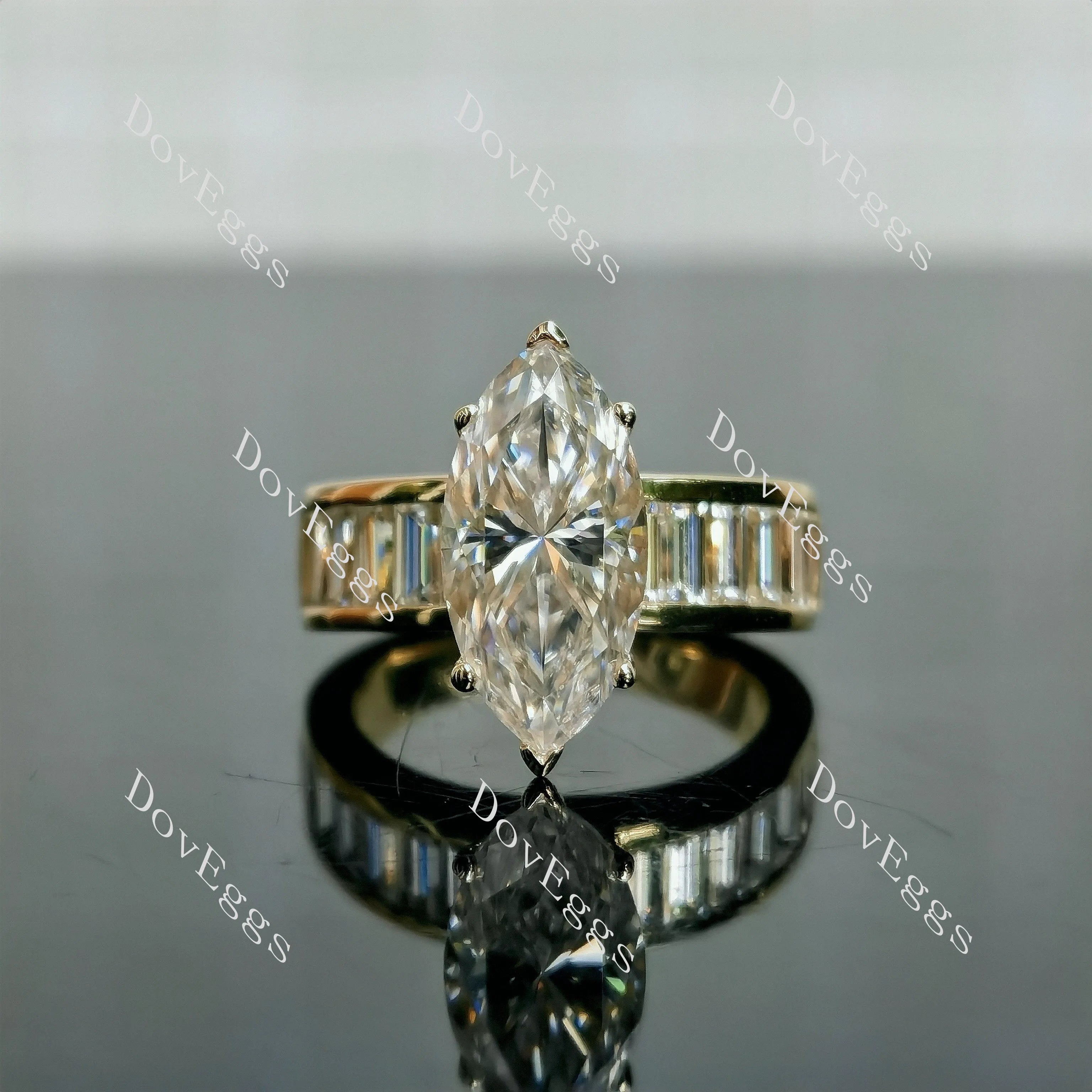 Doveggs Marquise Modified H&A cut half eternity pave moissanite engagement ring
