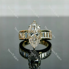 Doveggs Marquise Modified H&A cut half eternity pave moissanite engagement ring