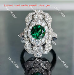 Doveggs round all color available halo pave zambia emerald colored gem engagement ring